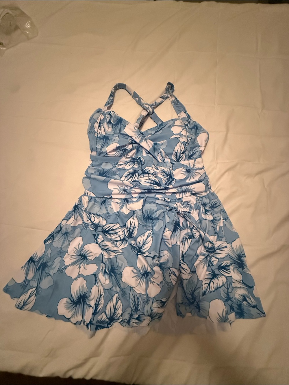 Blue Floral One-Piece Swimdress - 1XL